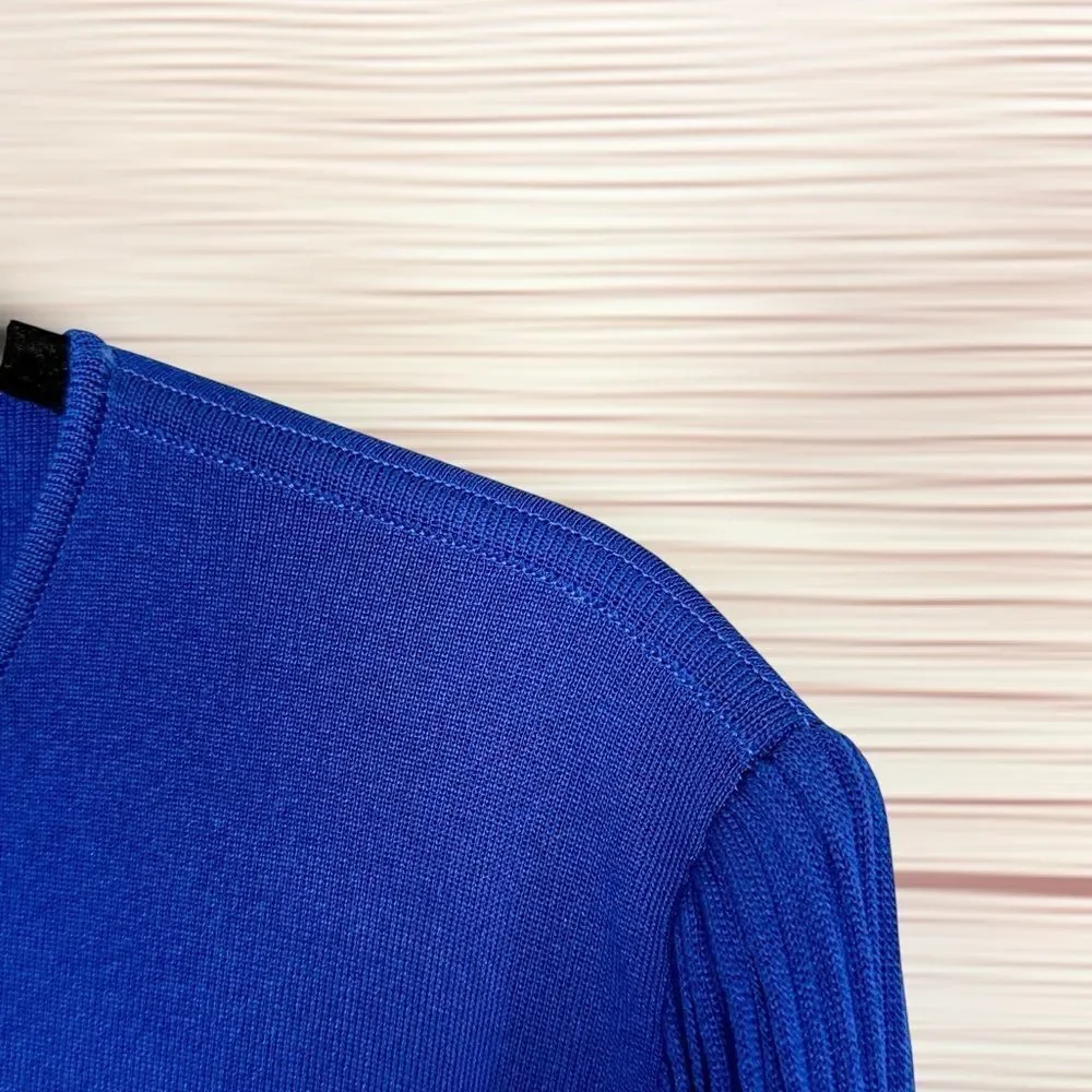 Exclusively MISOOK Royal Blue Top Tunic Blouse Long Pleated Sleeve Vintage L New - Picture 6 of 12